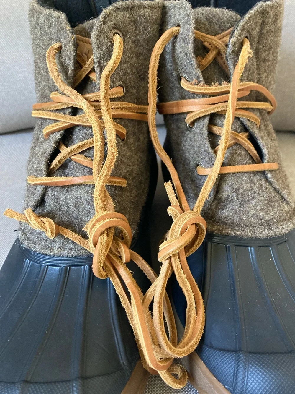 Sperry Saltwater Wedge Tide Wool Duck Boots Gray Navy Women’s 8 NWOB